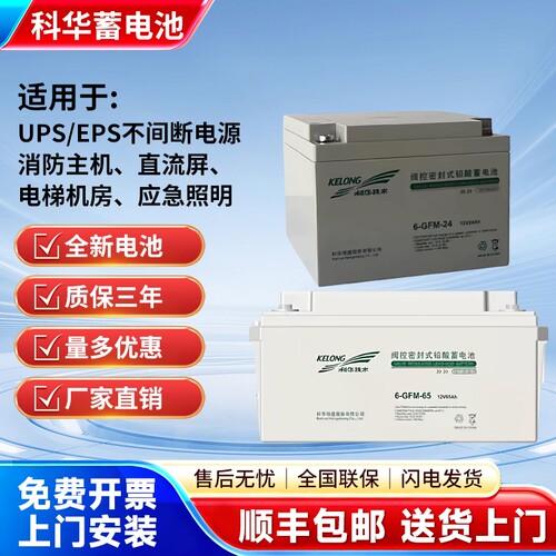 科华蓄电池6-GFM12V100AH/24/12V38/12V65AH/120/150/17AH机房UPS