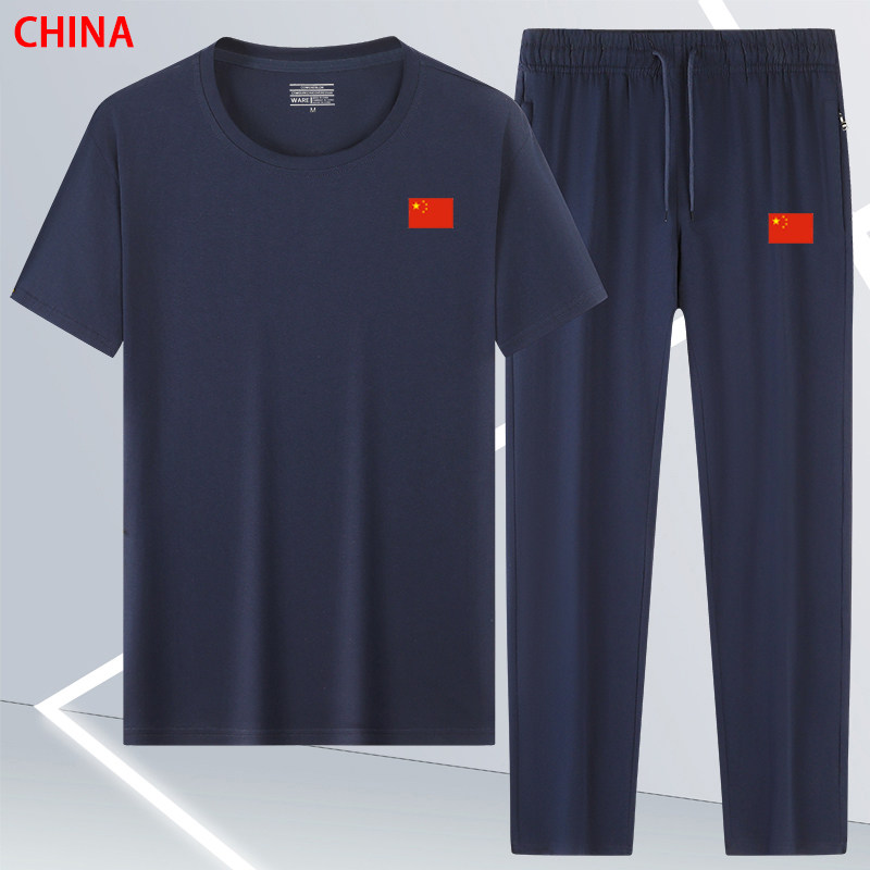 国家队纯棉短袖休闲套装男夏季