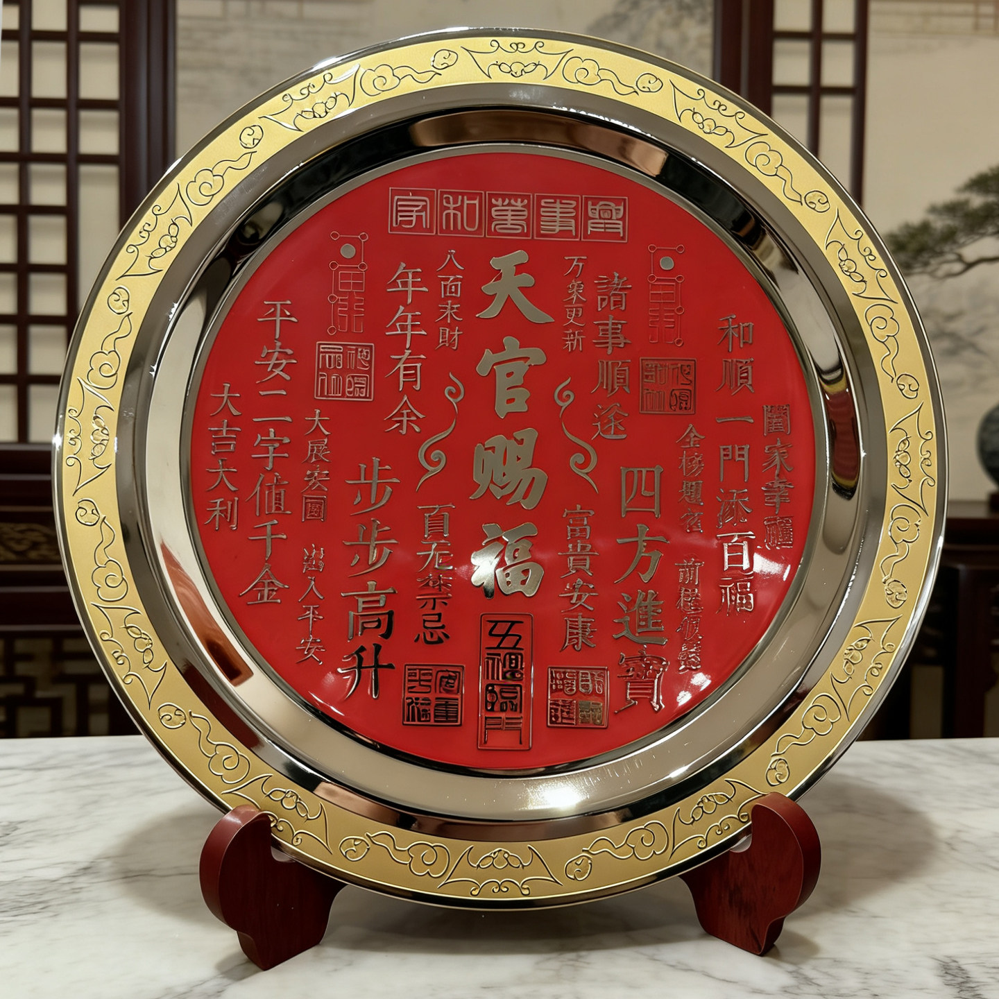 铜盘浮雕装饰盘 新中式摆件摆盘 乔迁开业镇宅祈福礼品