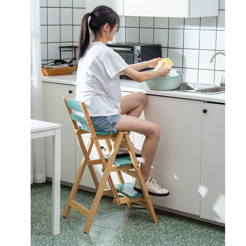 实木多功能折叠椅子梯子吧台椅家用三步梯室内梯现代简约高脚凳子