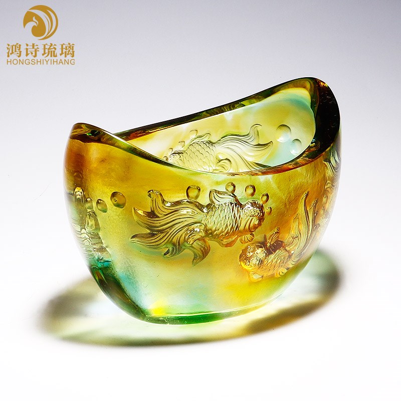 金鱼缸琉璃聚宝盆玄关钥匙收纳摆件客厅装饰品水晶工艺品轻奢高档
