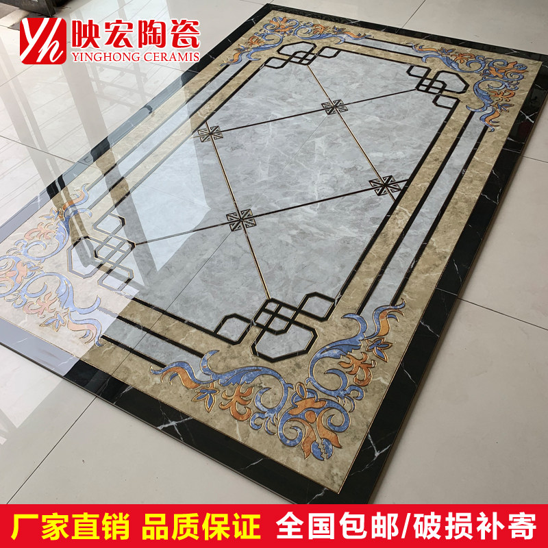 客厅拼花瓷砖灰色新中式微晶石走廊地板砖入户玄关地毯砖过道包邮