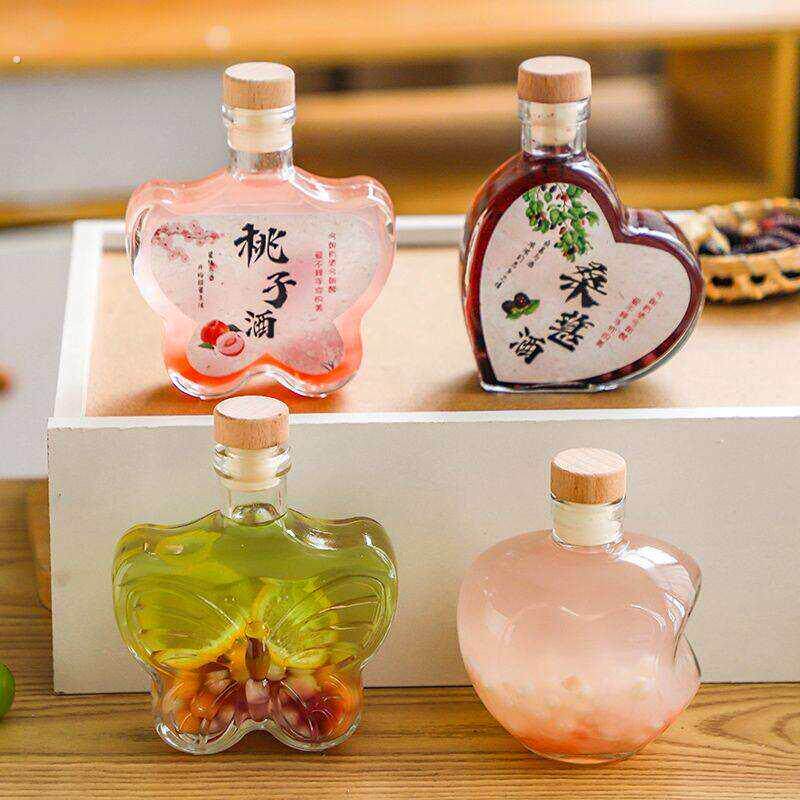 酒瓶存酒专用高颜值新品透明玻璃酒瓶250毫升空瓶子带盖果酒瓶白
