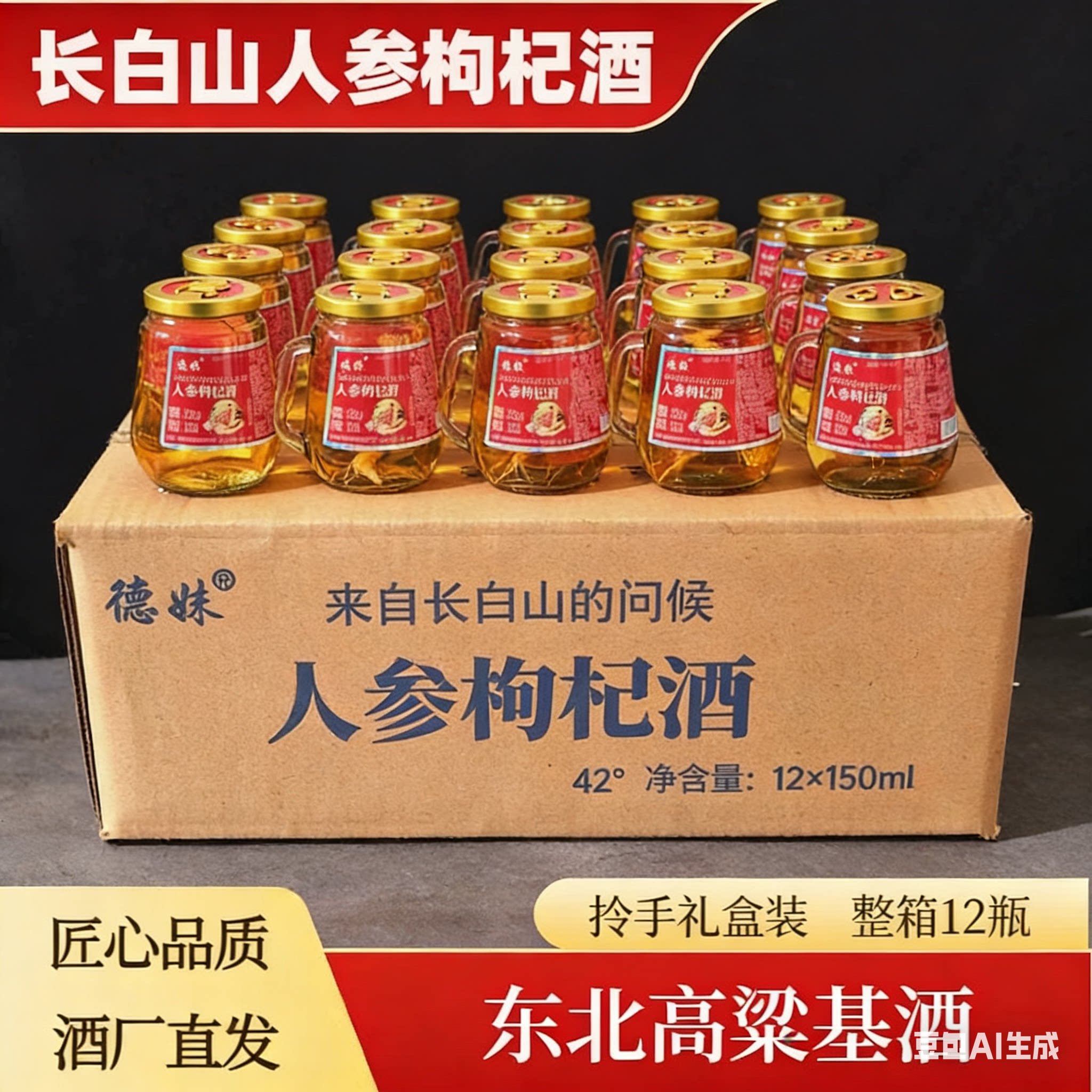 人参枸杞酒52度42度经典高档礼盒装老式批发