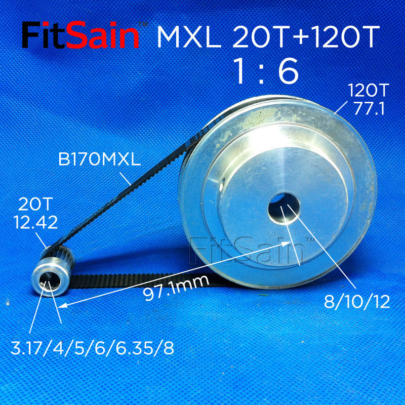 FitSain-MXL带宽10同步轮20齿+120齿1比6步进电机皮带轮齿轮减速