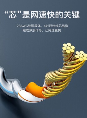 八类CAT8扁平网线黑色家用万兆双绞加粗纯铜电脑网络宽带细线5m米