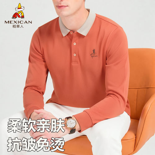 稻草人POLO衫男长袖春秋季