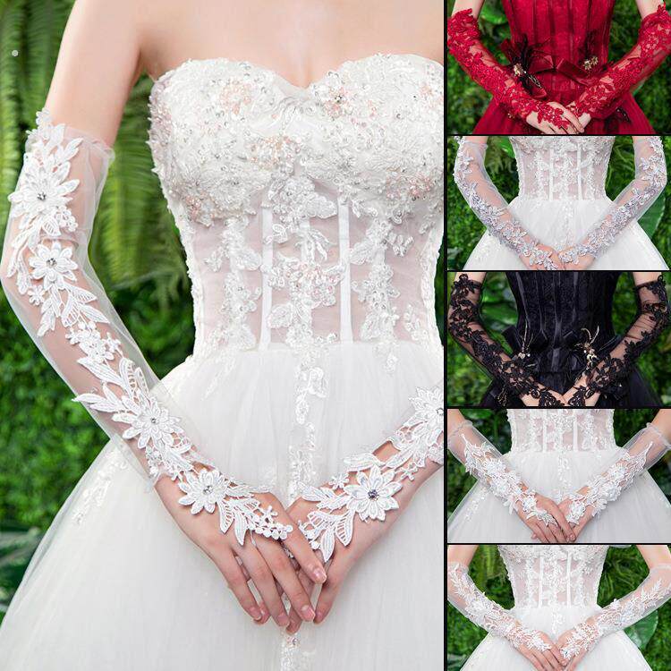 新娘婚纱手套蕾丝白色结婚手纱袖套婚礼套袖礼服长款缎面复古跨境