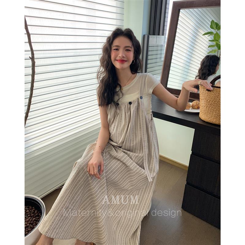AMUM孕妇装棉麻系列透气舒适抱婴袋裙背心宽松慵懒吊带洋装