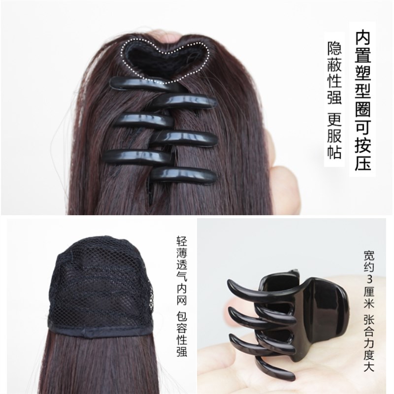 假发真发全真人发马尾辫女夏抓夹大波浪中长短款假短马尾梨花卷发