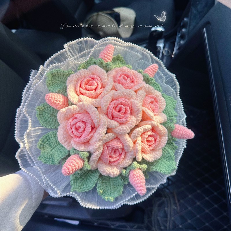 手工编织新娘手捧花结婚领证高级花束毛线diy自制送闺蜜结婚礼物