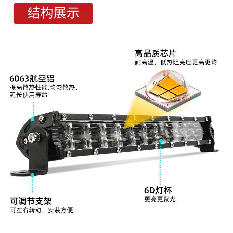 双排汽车led长条灯聚光透镜中网灯改装越野车射灯货车前杠灯强光