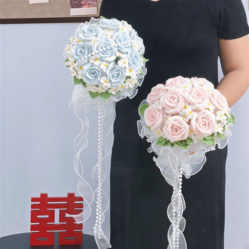 成品新娘手捧花永生花玫瑰DIY手工材料包马卡龙色系闺蜜结婚礼物