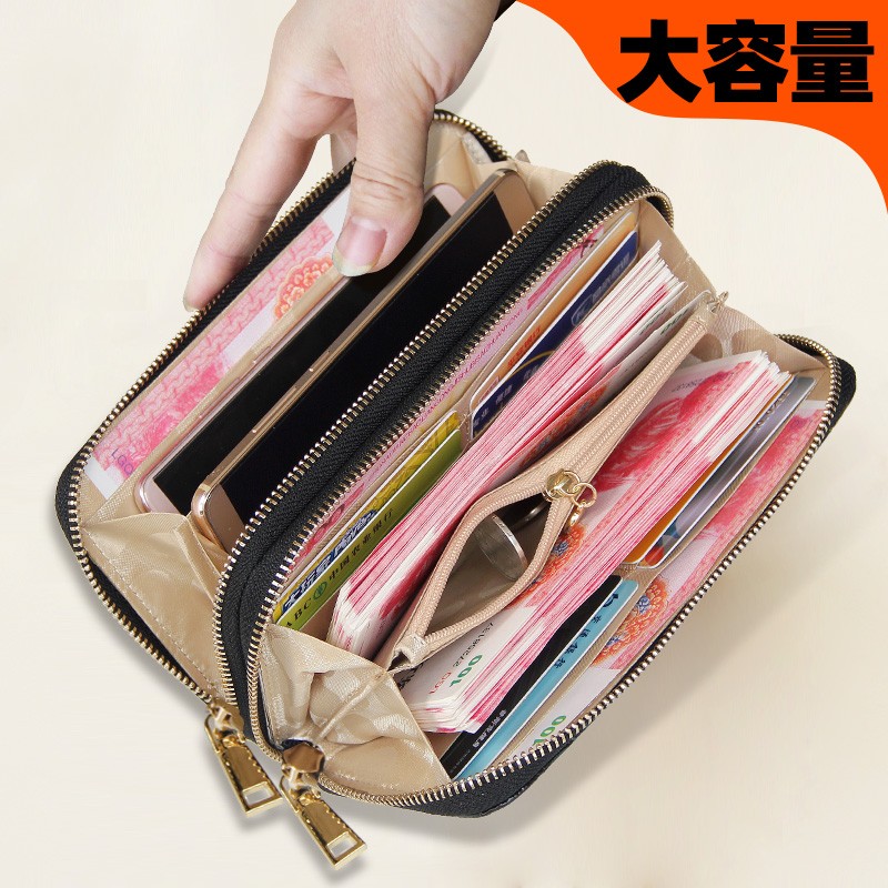 真皮大容量女士钱包女长款大钞夹2021新款手包双拉链钱夹头层牛皮