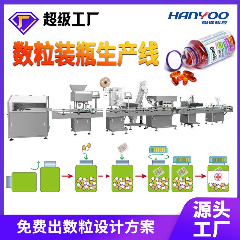压片糖果数粒装瓶生产线 胶囊药片保健品整套流水线 自动计数装瓶