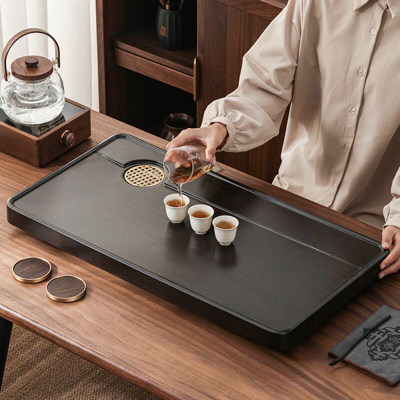 茶盘黑色简约家用现代年轻茶具排水客厅仿实木新中式长方形泡茶台