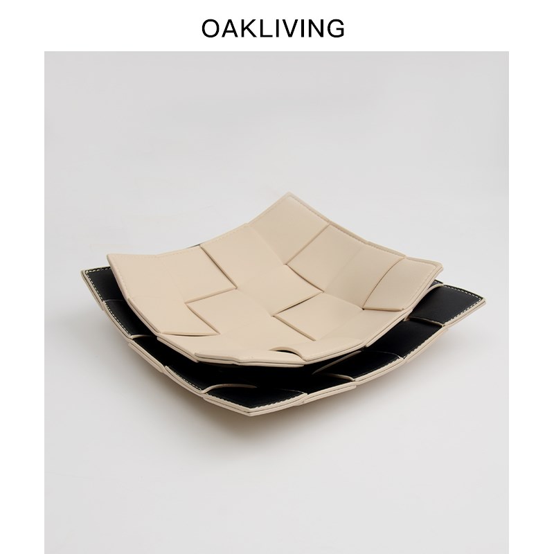 oakliving北欧皮革杂物钥匙首饰化妆品收纳盘玄关家用茶几置物篮