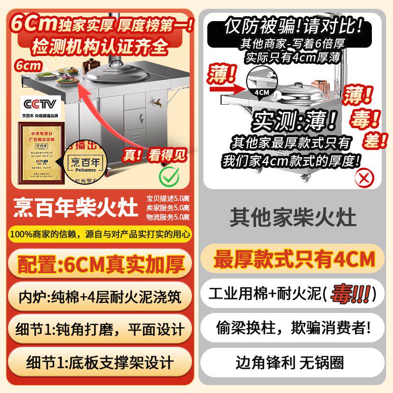 双折板柴火灶烧木柴家用农村大铁锅台材火无烟不锈钢新款型炉灶台