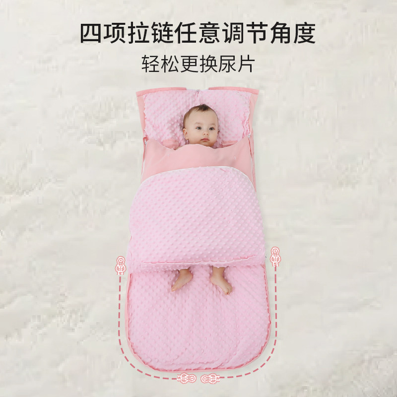 睡袋婴儿秋冬款新初生幼儿防惊跳豆豆绒宝宝连脚抱被两用防踢被子