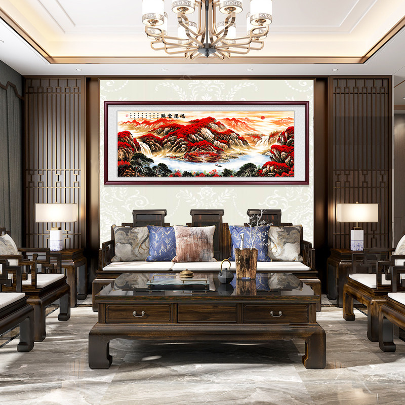 鸿运当头国画山水画客厅挂画装饰画风景风水办公室靠山背景墙壁画