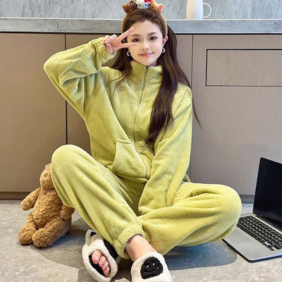 珊瑚绒睡衣女冬家居服女士2023新款秋冬季情侣装套装加绒加厚男士
