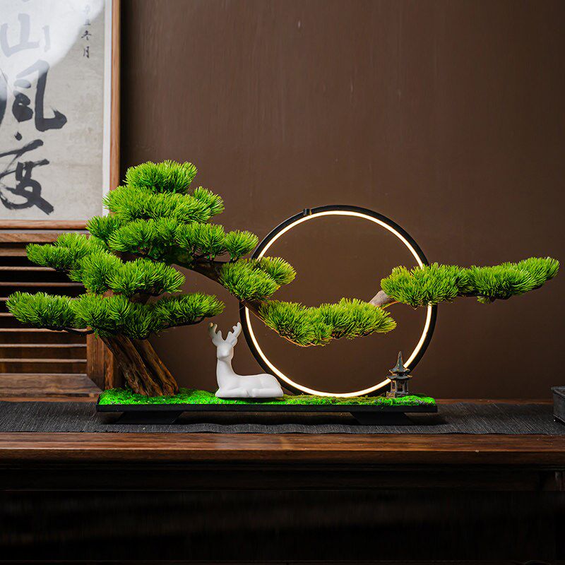 仿真迎客松植物盆景办公室摆件造景客厅玄关装饰品仿真树室内景观