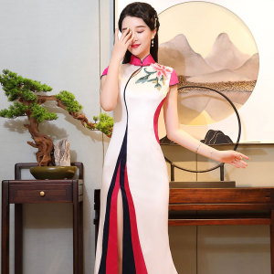 江南春天旗袍2021年新款高端走秀旗袍年轻款长款大码收腰演出服女