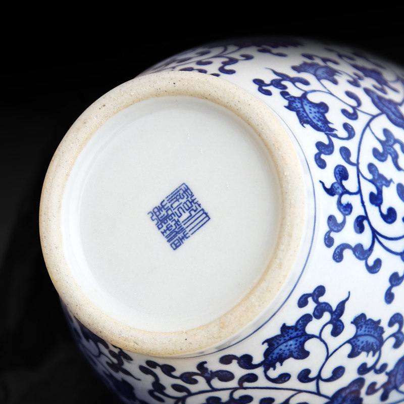 景德镇陶瓷仿古青花缠枝莲花瓶新中式客厅摆件电视柜装饰工艺品