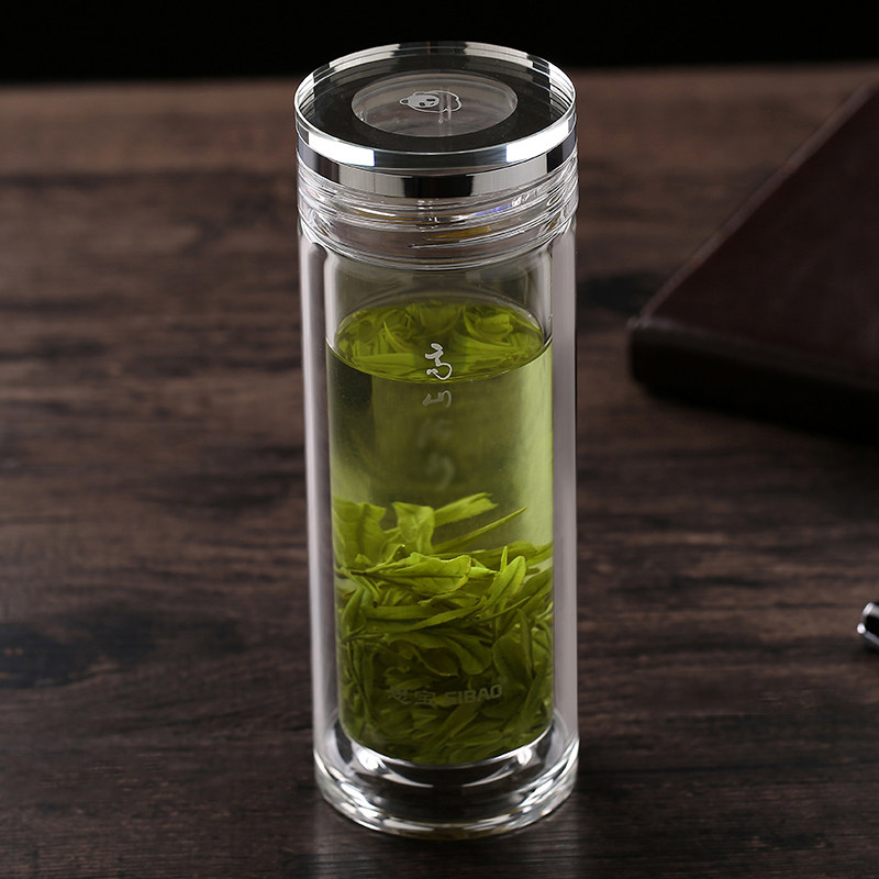 思宝玻璃杯高山流水男女士双层商务便携水杯保温水晶茶杯泡茶杯子