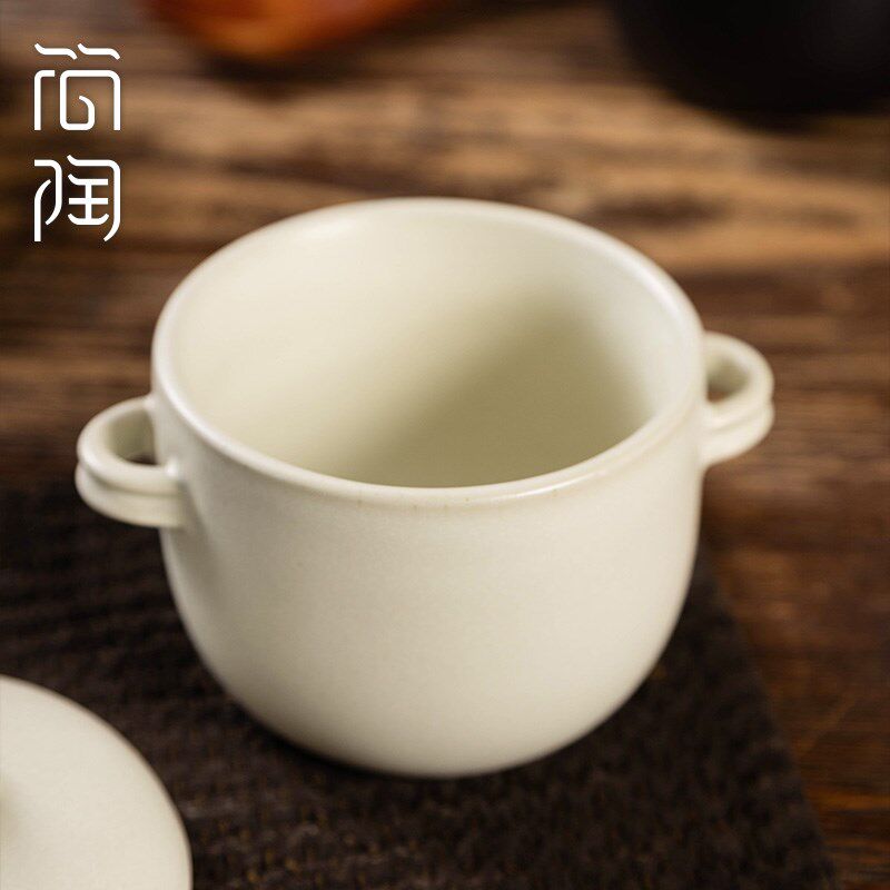 简陶日式家用陶瓷炖盅一人食燕窝小汤盅隔水炖复古餐具蒸蛋碗瓦罐