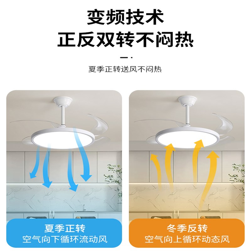 超薄隐形风扇灯叶子伸缩大风力护眼防蓝光客厅餐厅卧室吸顶吊扇灯