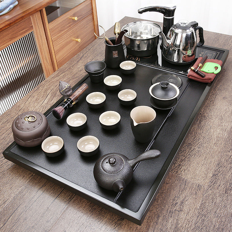 乌金石茶盘带烧水壶一体全自动整块原石茶台功夫茶具套装家用茶海