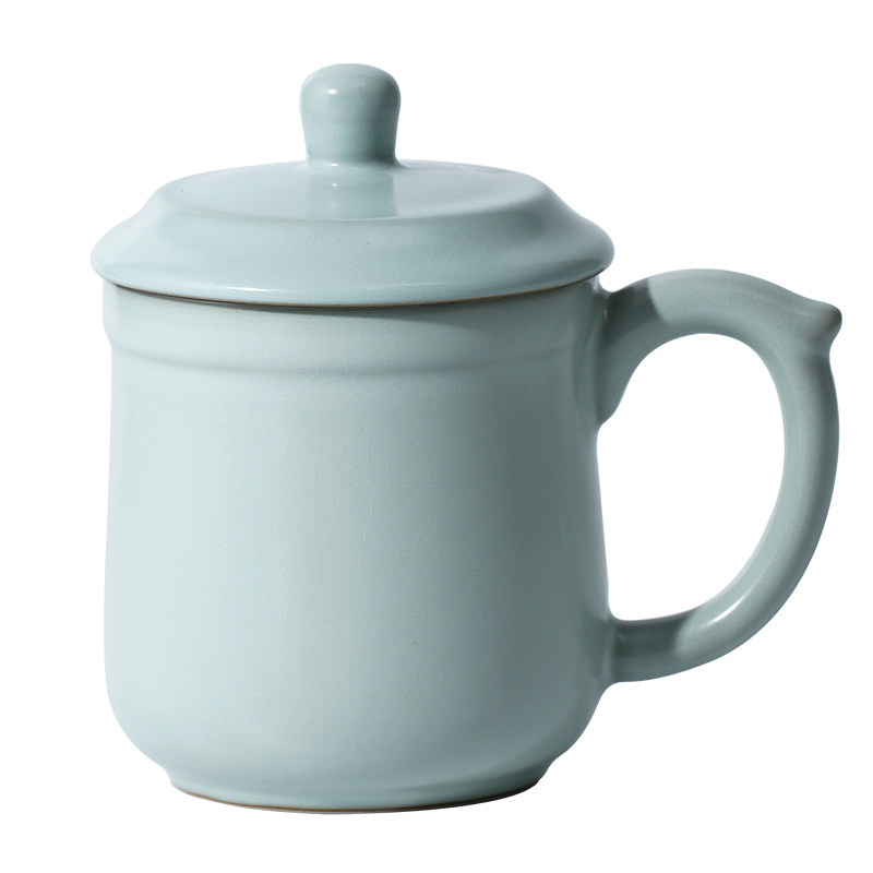 汝窑茶杯 个人办公杯会议室泡茶带盖喝茶杯子陶瓷水杯过滤老板杯