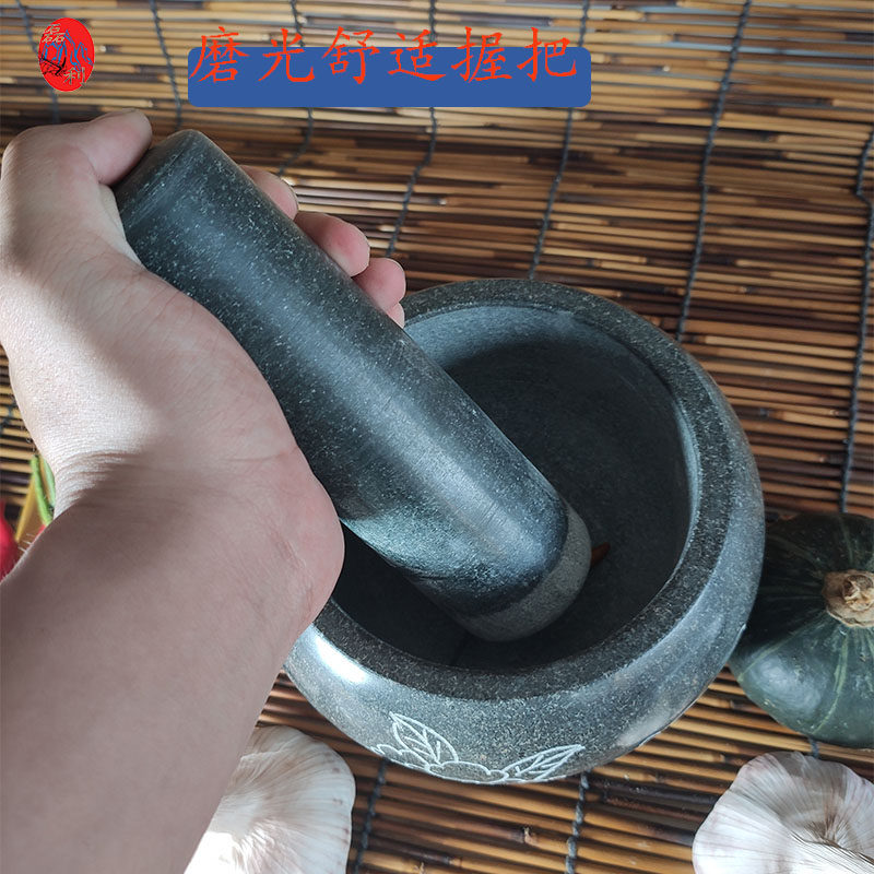 迷你搅拌机复古大理石花岗岩家用厨房香料研磨捣碎石臼手动蒜泥器