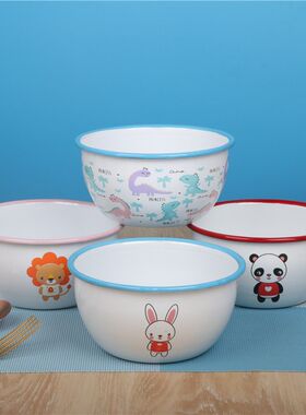 儿童碗搪瓷卡通碗搪瓷碗饭碗汤碗家用碗面碗搅拌碗宝宝碗老式铁碗