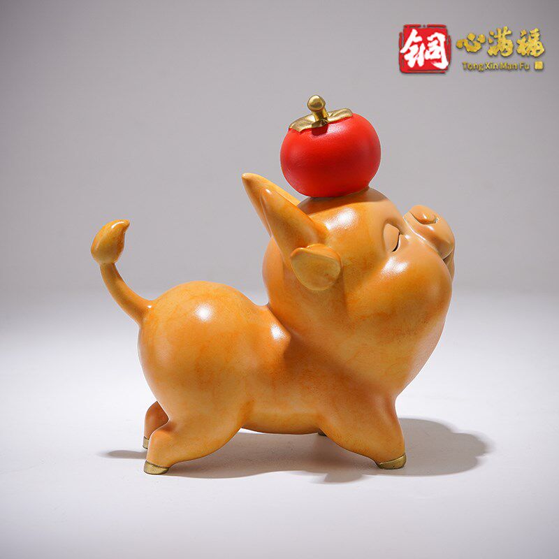 铜摆饰《牛柿》桌面玄关酒柜居家装饰品 铜牛工艺礼品摆饰 乔迁送