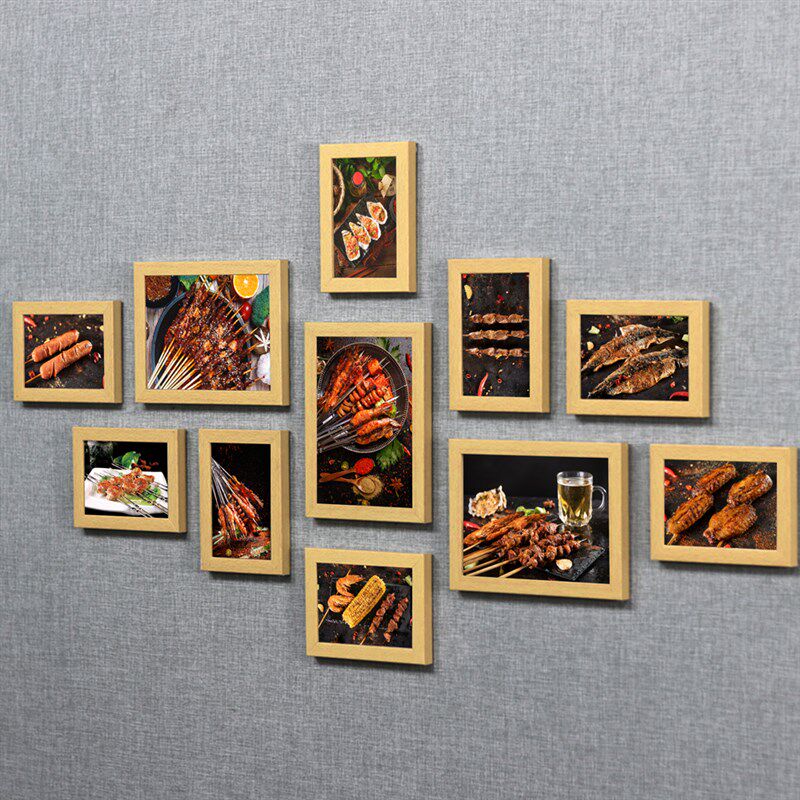 淄博美食烧烤店照片墙装饰画烤串有框挂画海鲜串串墙壁画组合相框