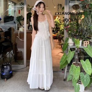 乡美媚温柔系御姐风蕾丝女夏季新款高腰白色半身裙长裙