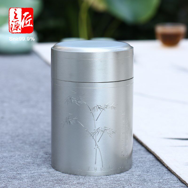 清库 个旧手工99.9纯锡罐锡器锡茶叶罐直筒手刻锤纹单盖集合
