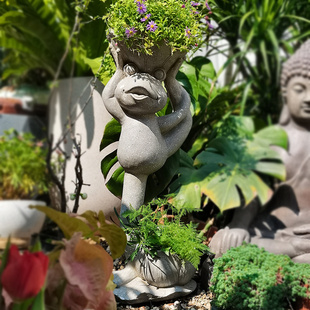 饰创意景观造景露台布置花园庭院落地摆件 瑜伽青蛙花盆一楼小院装