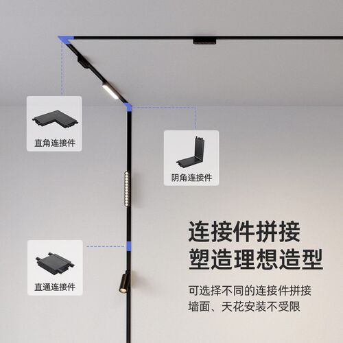 初识照明 超薄明装磁吸轨道灯配件 家用客厅白色无主灯极窄灯具