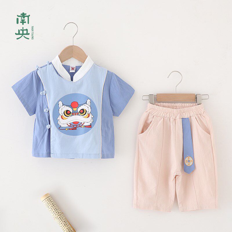 儿童汉服男童夏装薄款套装宝宝周岁礼服短袖唐装国学服复古中国风