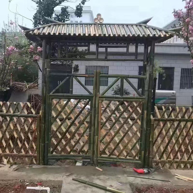 竹子庭院大门户外竹门楼设计 可定制竹门头田园风格竹篱笆围栏