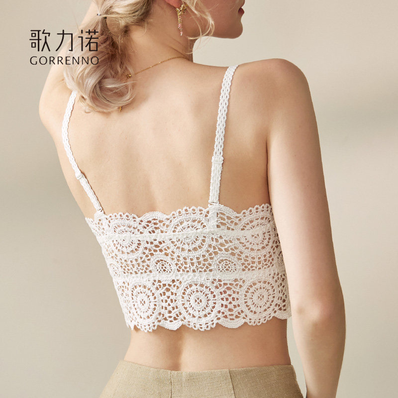 大胸显小吊带美背心女聚拢裹胸带胸垫免穿文胸防走光蕾丝抹胸内衣
