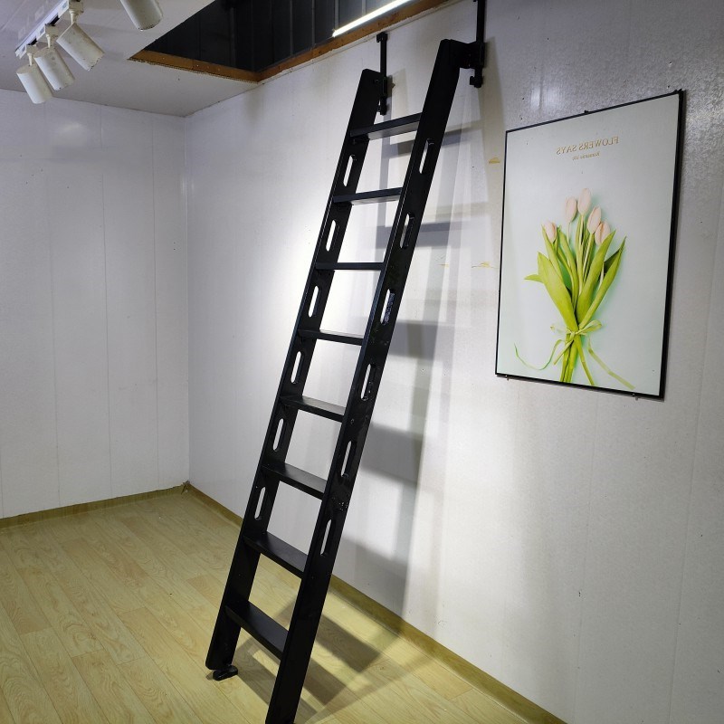 家用贴墙翻折叠伸缩伸拉隐形收纳垂直实木楼梯子loft阁楼平台梯子