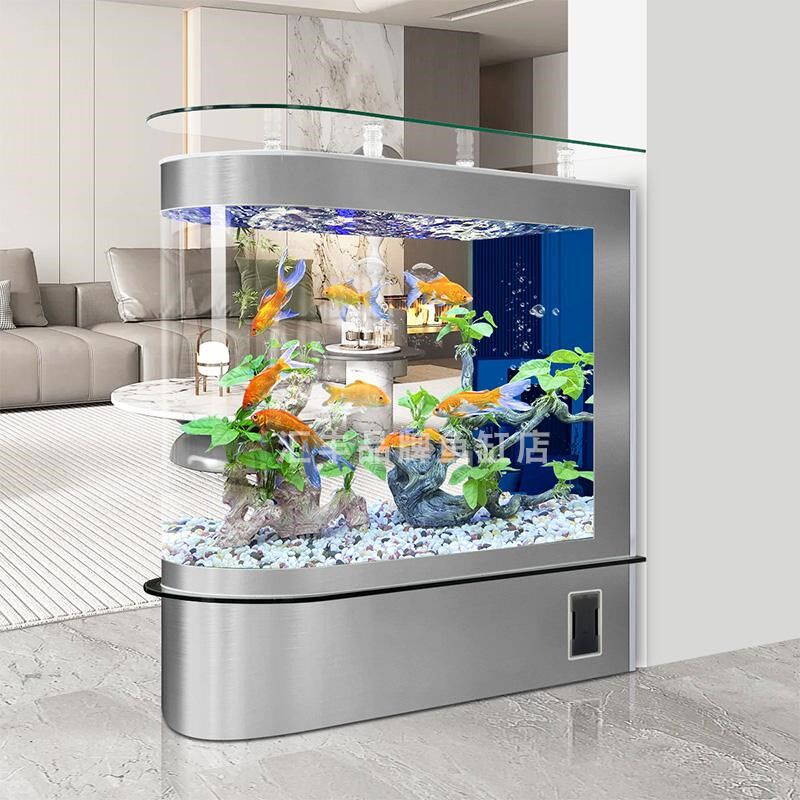 家用屏风子弹头鱼缸客厅免换水2025新款玄关隔断带柜金鱼缸水族箱
