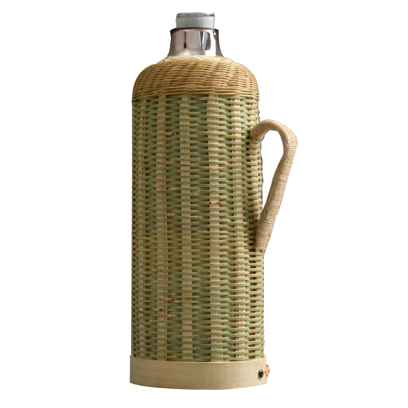 竹编热水壶手工传统热水瓶电壶玻璃内胆保温保冷木塞闷茶壶道具竹