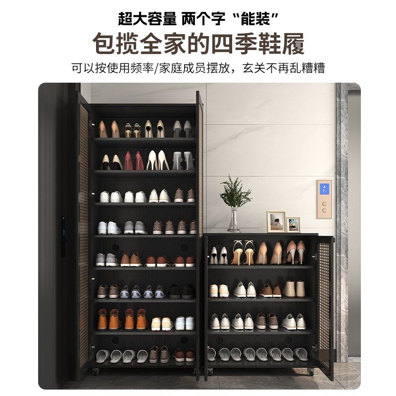 可移动鞋柜带锁家用门口楼道外电梯走廊藤编储物柜带滑轮室外防盗