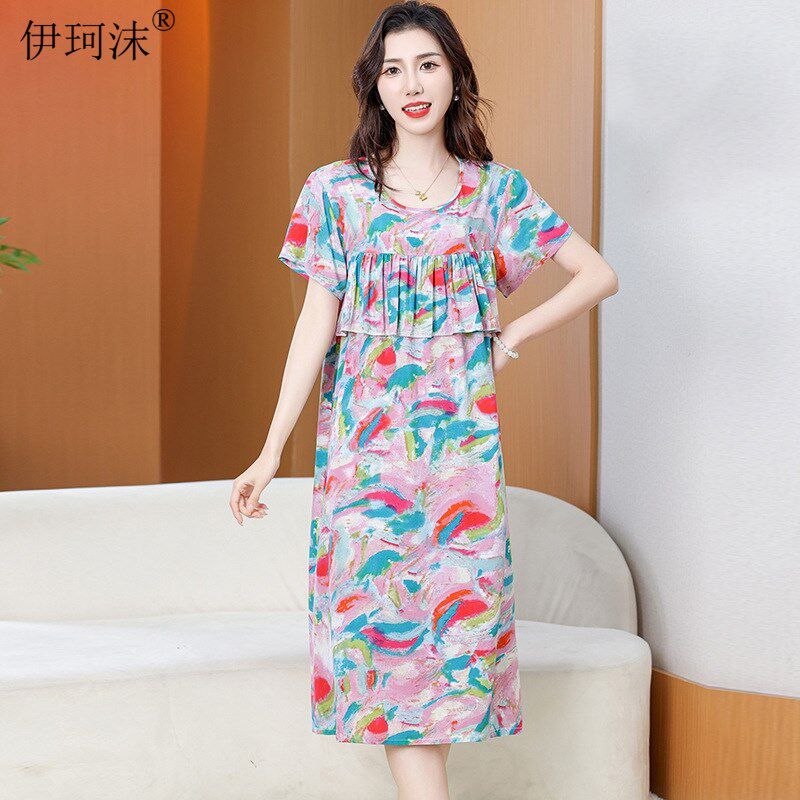 棉绸睡裙夏季薄款女士连衣裙人造绵绸睡衣遮胸防凸点居家服可外穿