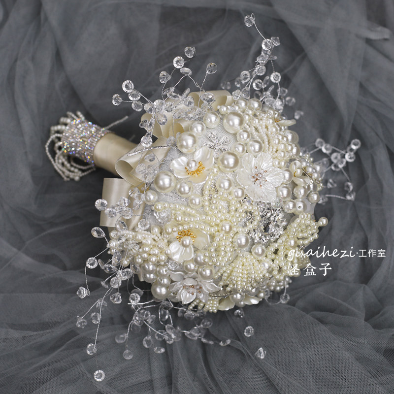 新娘婚礼手捧花珍珠水晶钻石婚纱影楼结婚拍摄道具diy材料包成品